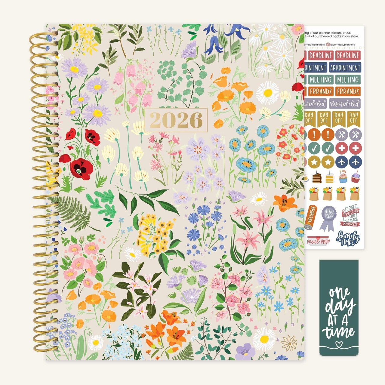 bloom daily planners 2026 Soft Cover Weekly & Monthly Planner, 8.5" x 11", Garden Party, Beige